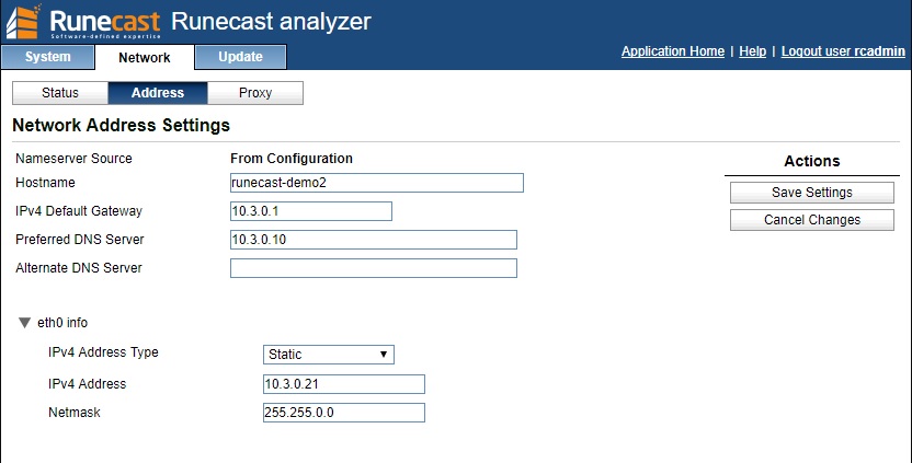 Runecast Analyzer Network Access Settings